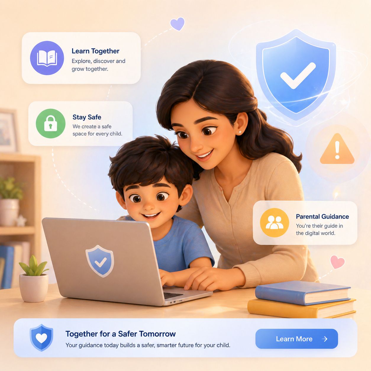 Parental guidance recommended for kids online learning and educational content safety