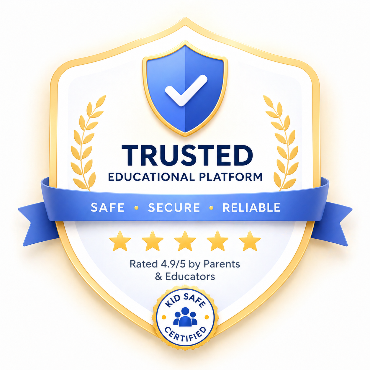 Trusted secure learning platform certification badge showing privacy and safety compliance for kids education website